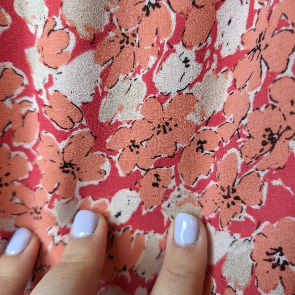 Max Studio Pink Coral White Floral Stretch Waist  Dress Women Medium - Picture 11 of 12